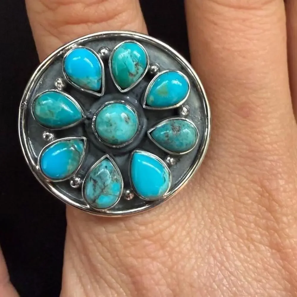 Sterling silver handmade big turquoise adjustable ring